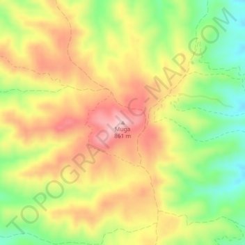 Mapa topográfico Muga, altitud, relieve
