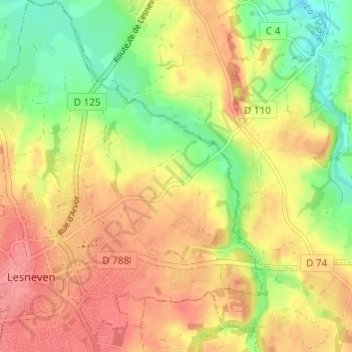 Mapa topográfico Kerenoc, altitud, relieve