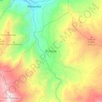 Mapa topográfico El Cocuy, altitud, relieve
