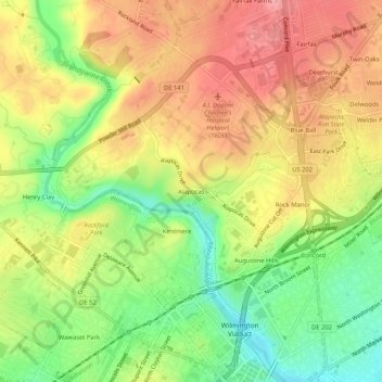 Mapa topográfico Alapocas, altitud, relieve