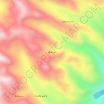 Mapa topográfico Huayno, altitud, relieve