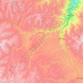 Mapa topográfico Corani, altitud, relieve