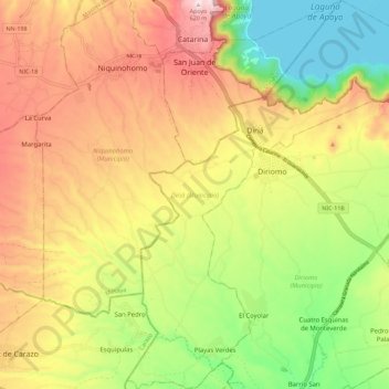 Mapa topográfico Diriá (Municipio), altitud, relieve
