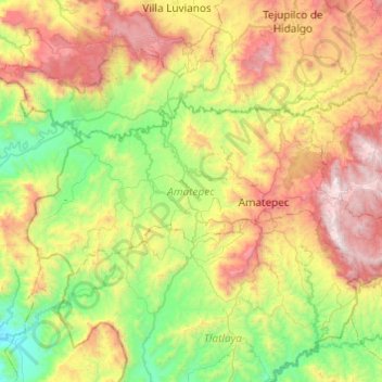 Mapa topográfico Amatepec, altitud, relieve