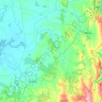 Mapa topográfico Castro de Rei, altitud, relieve