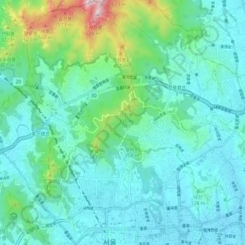 Mapa topográfico 종로구, altitud, relieve