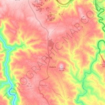 Mapa topográfico Outeiro, altitud, relieve