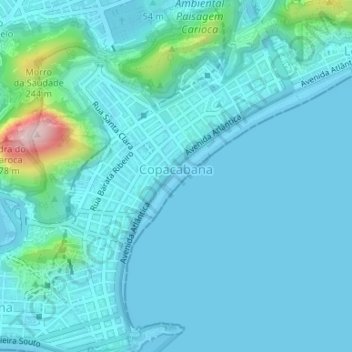 Mapa topográfico Copacabana, altitud, relieve