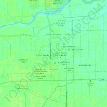 Mapa topográfico Progreso, altitud, relieve