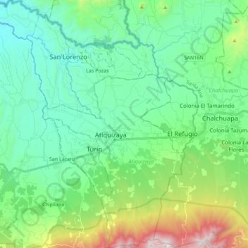 Mapa topográfico Ahuachapán Norte, altitud, relieve