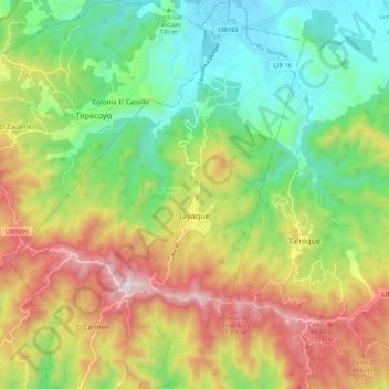 Mapa topográfico Jayaque, altitud, relieve