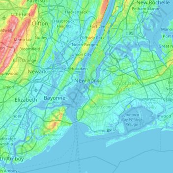 Mapa topográfico Nueva York, altitud, relieve