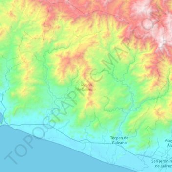 Mapa topográfico Técpan de Galeana, altitud, relieve