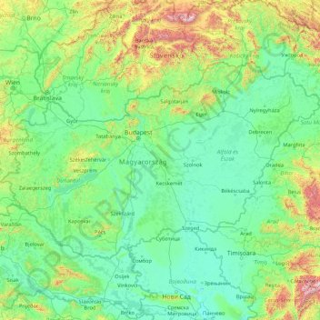 Mapa topográfico Hungría, altitud, relieve