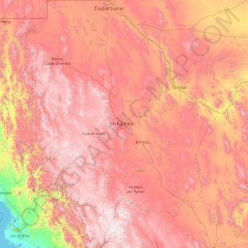 Mapa topográfico Chihuahua, altitud, relieve