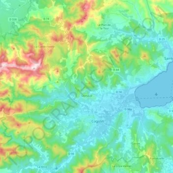 Mapa topográfico Grimaud, altitud, relieve