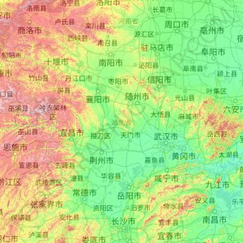 Mapa topográfico 湖北省, altitud, relieve