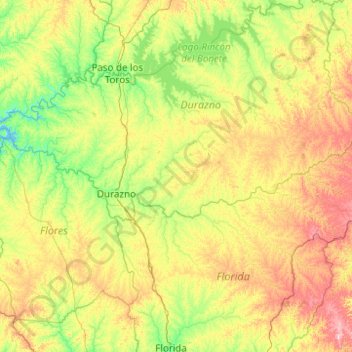 Mapa topográfico Río Yi, altitud, relieve