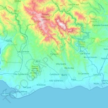 Mapa topográfico Peravia, altitud, relieve