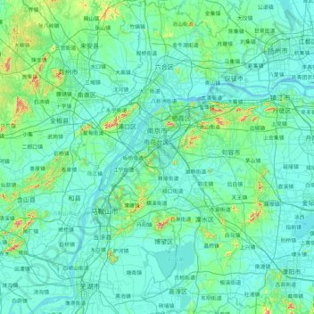 Mapa topográfico Nankín, altitud, relieve
