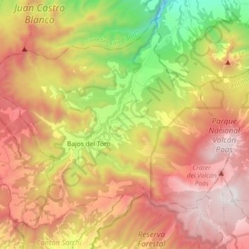 Mapa topográfico Toro Amarillo, altitud, relieve