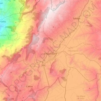 Mapa topográfico Chiquinquirá, altitud, relieve
