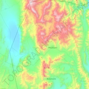 Mapa topográfico Miquihuana, altitud, relieve