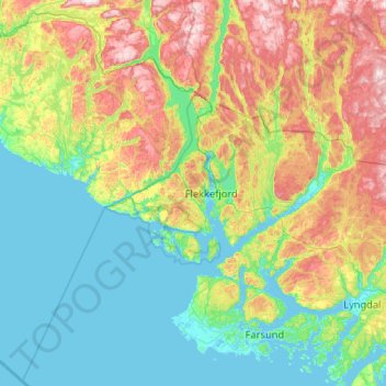 Mapa topográfico Vest-Agder, altitud, relieve