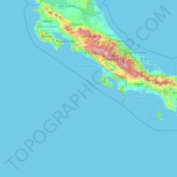 Mapa topográfico Costa Rica, altitud, relieve
