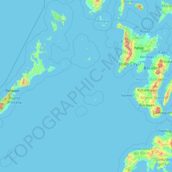 Mapa topográfico Palawan, altitud, relieve