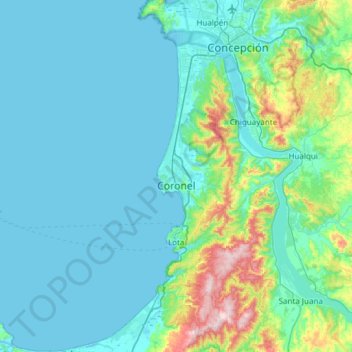 Mapa topográfico Coronel, altitud, relieve