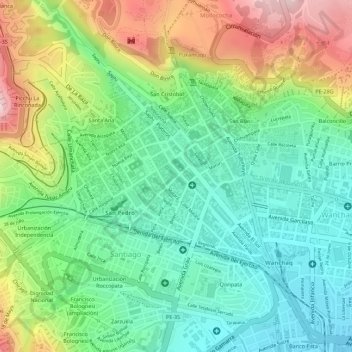 Mapa topográfico Ciudad del Cusco, altitud, relieve