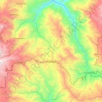 Mapa topográfico Huambos, altitud, relieve