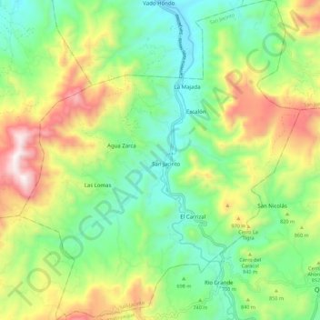Mapa topográfico San Jacinto, altitud, relieve