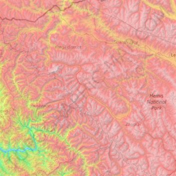 Mapa topográfico Distrito de Kargil, altitud, relieve