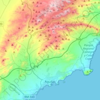 Mapa topográfico Águilas, altitud, relieve