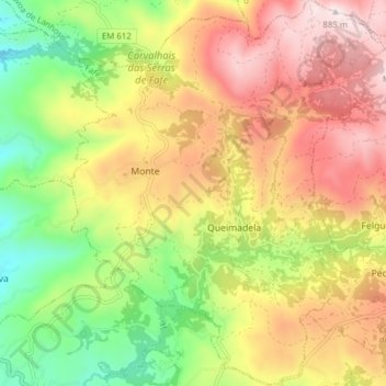 Mapa topográfico Monte e Queimadela, altitud, relieve