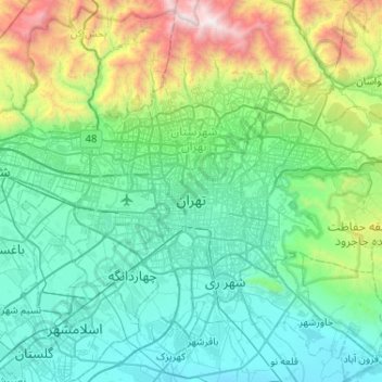 Mapa topográfico Teherán, altitud, relieve