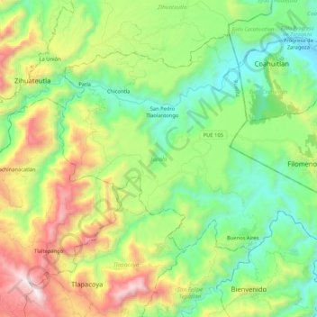 Mapa topográfico Jopala, altitud, relieve