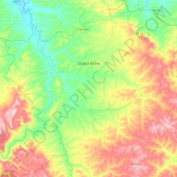 Mapa topográfico Ouled Yaich, altitud, relieve