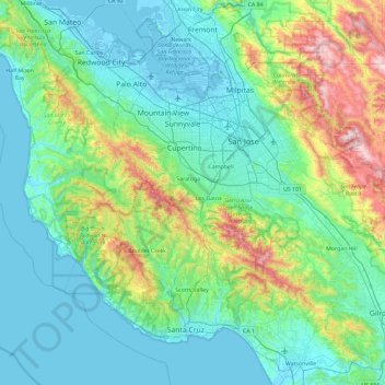 Mapa topogr fico Santa Cruz Mountains altitud relieve