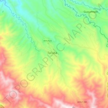 Mapa topográfico Tacuba, altitud, relieve