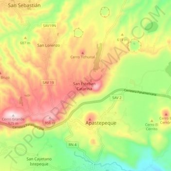 Mapa topográfico San Esteban Catarina, altitud, relieve