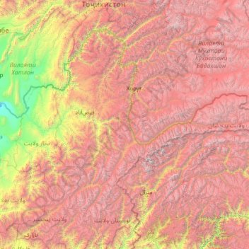 Mapa topográfico Provincia de Badajshán, altitud, relieve