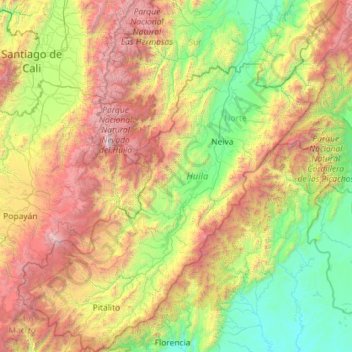 Mapa topográfico Huila, altitud, relieve