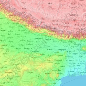 Mapa topográfico Ganges, altitud, relieve
