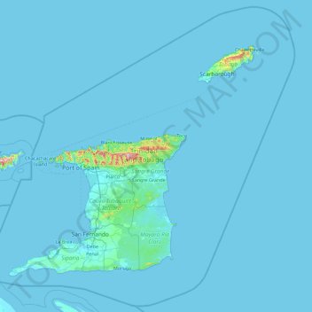 Mapa topográfico Trinidad y Tobago, altitud, relieve