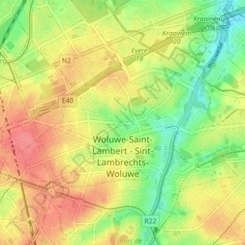 Mapa topográfico Woluwe-Saint-Lambert - Sint-Lambrechts-Woluwe, altitud, relieve