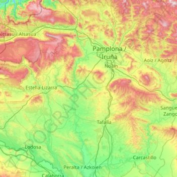 Mapa topográfico Río Arga, altitud, relieve