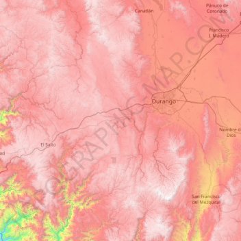 Mapa topográfico Durango, altitud, relieve